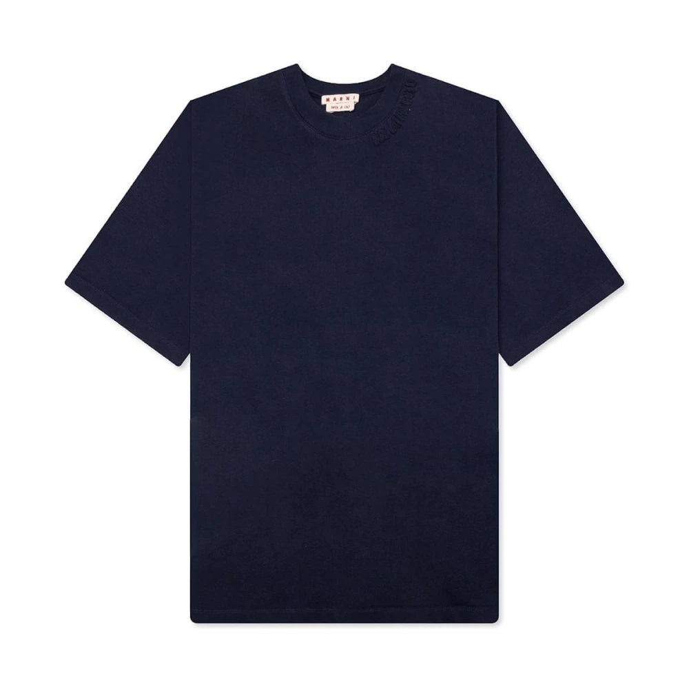 Marni Navy Logo T-shirt Katoen Korte Mouw Blue Heren