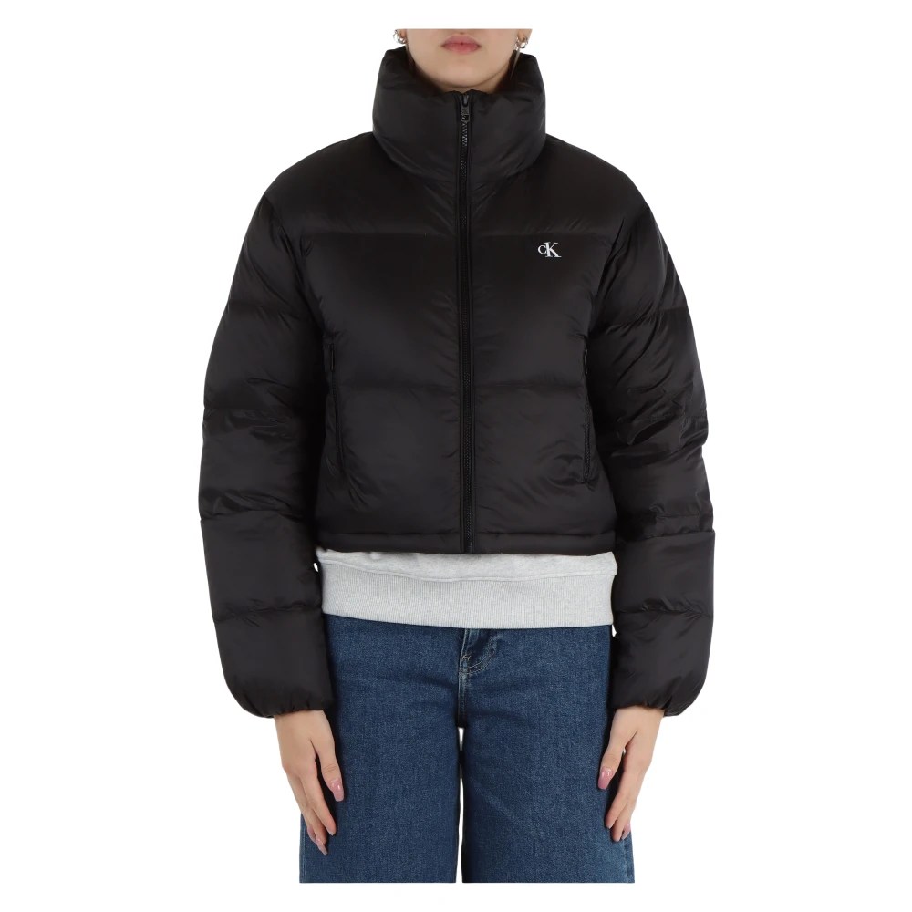 Calvin Klein Jeans Gecropte Gewatteerde Jas met Logoprint Black Dames