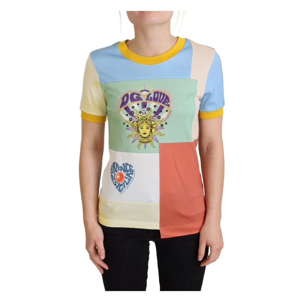 Dolce & Gabbana Women's Multicolor T-Shirts, M, Colorful Patchwork Cotton T-Shirt