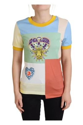 Färgglad Patchwork Bomull T-shirt