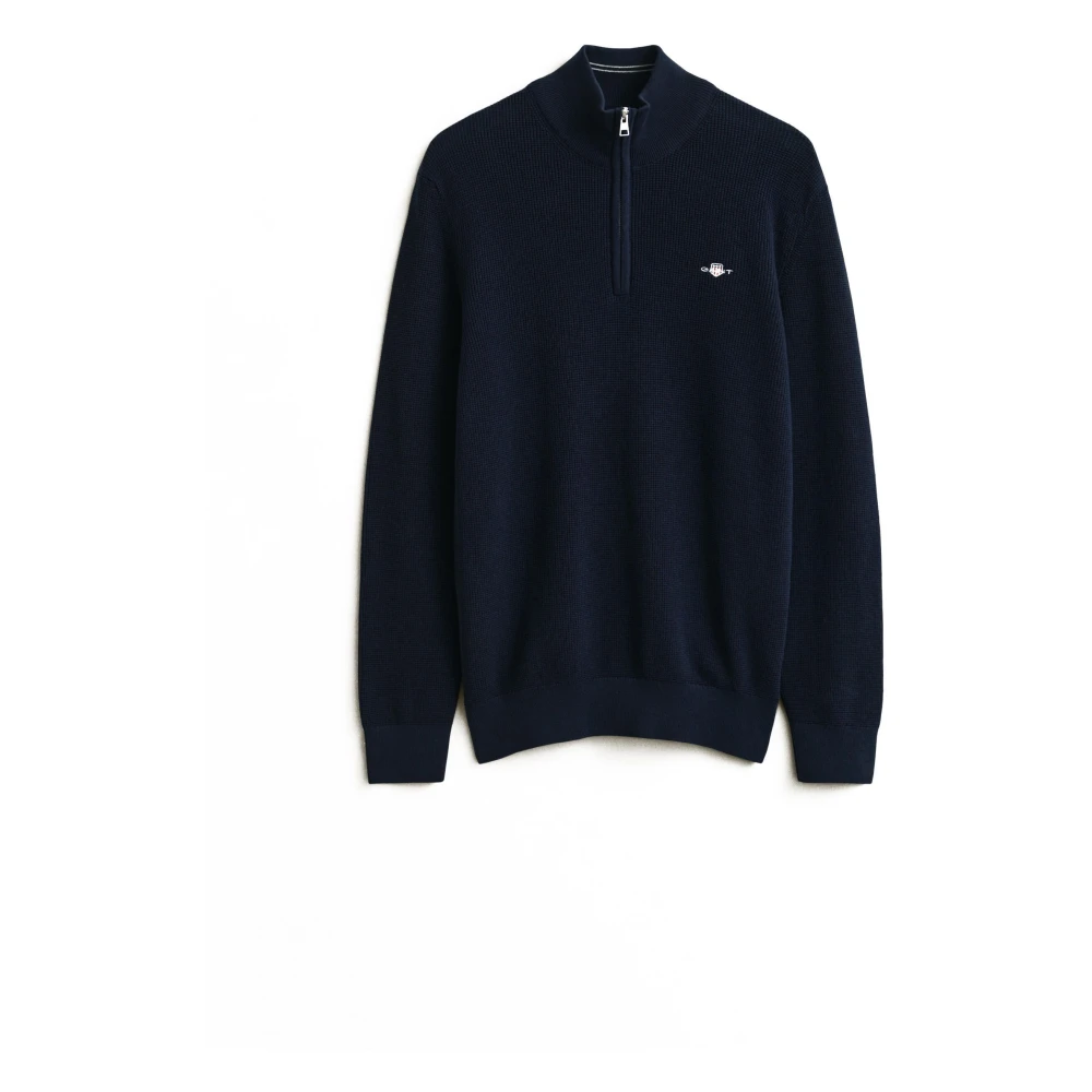 Gant Herren Blau Troyer "Micro Textured Cotton Half Zip", Gr. L, (Evening ), Obermaterial: 100% Baumwolle, Unifarben, Regular Fit Normal, Rund... - Bild 7