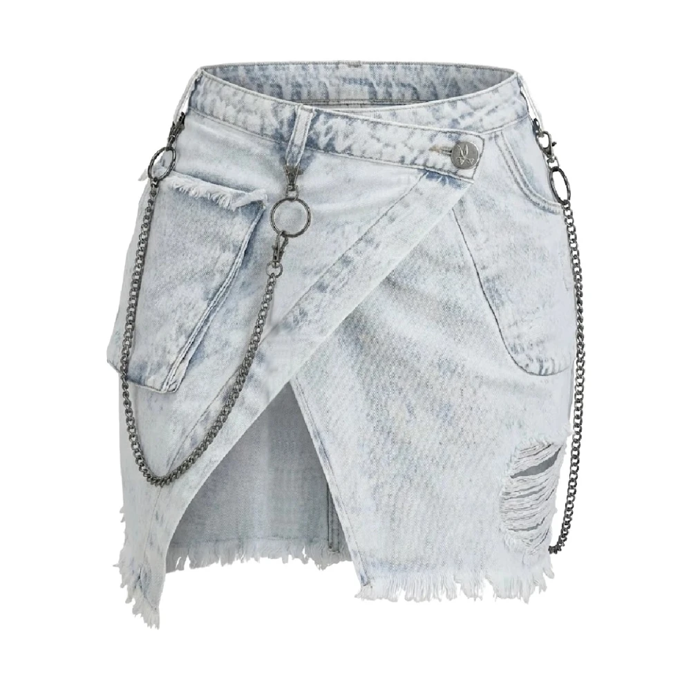 One Teaspoon Blue Denim Skirts, Female, 2XS, Asymmetrical Chain Mini Skirt