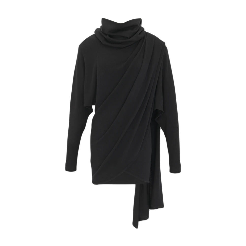 Saint Laurent Svart Ull Wrap Klänning med Huva Black, Dam