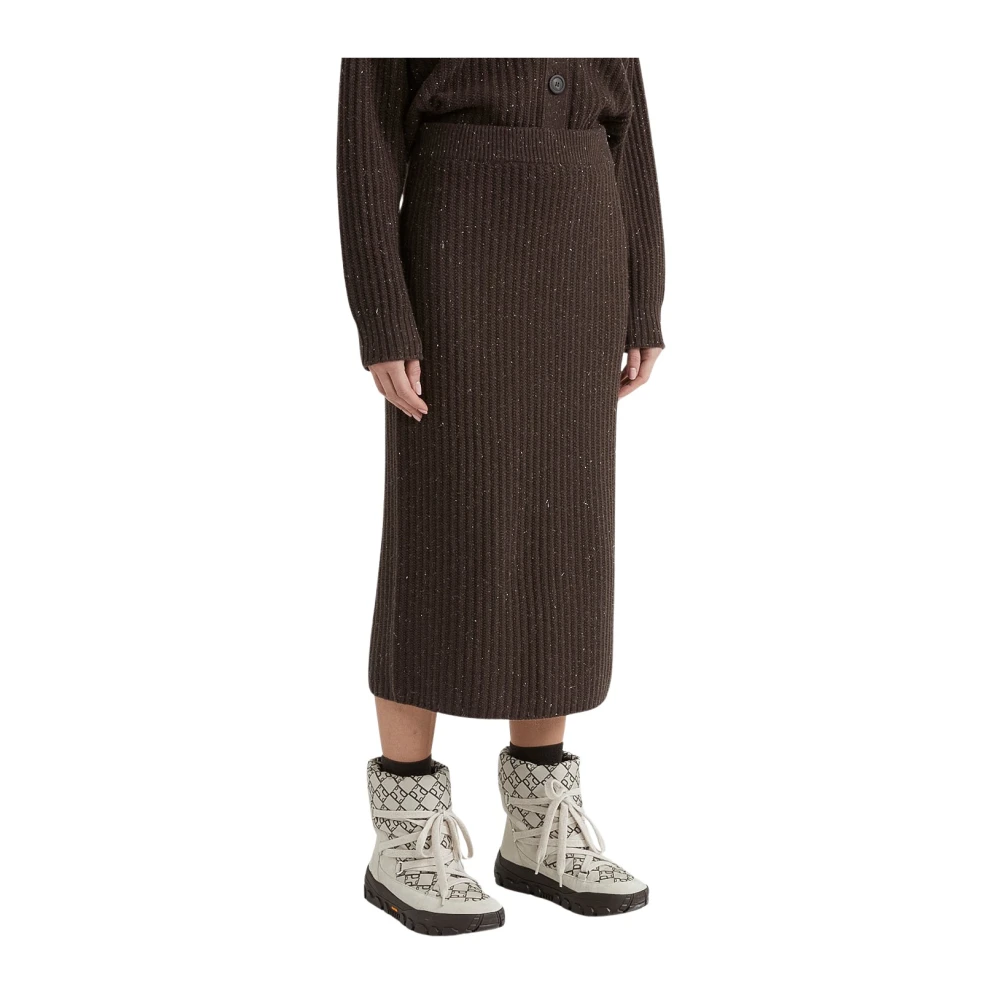 PESERICO Wol zijde kasjmier en lurex midi rok Brown Dames