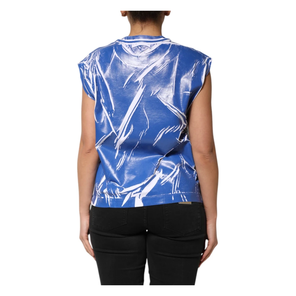 Dolce & Gabbana Blue White Cotton Logo Plaque Women Tank Top - IT42|M - Image 2