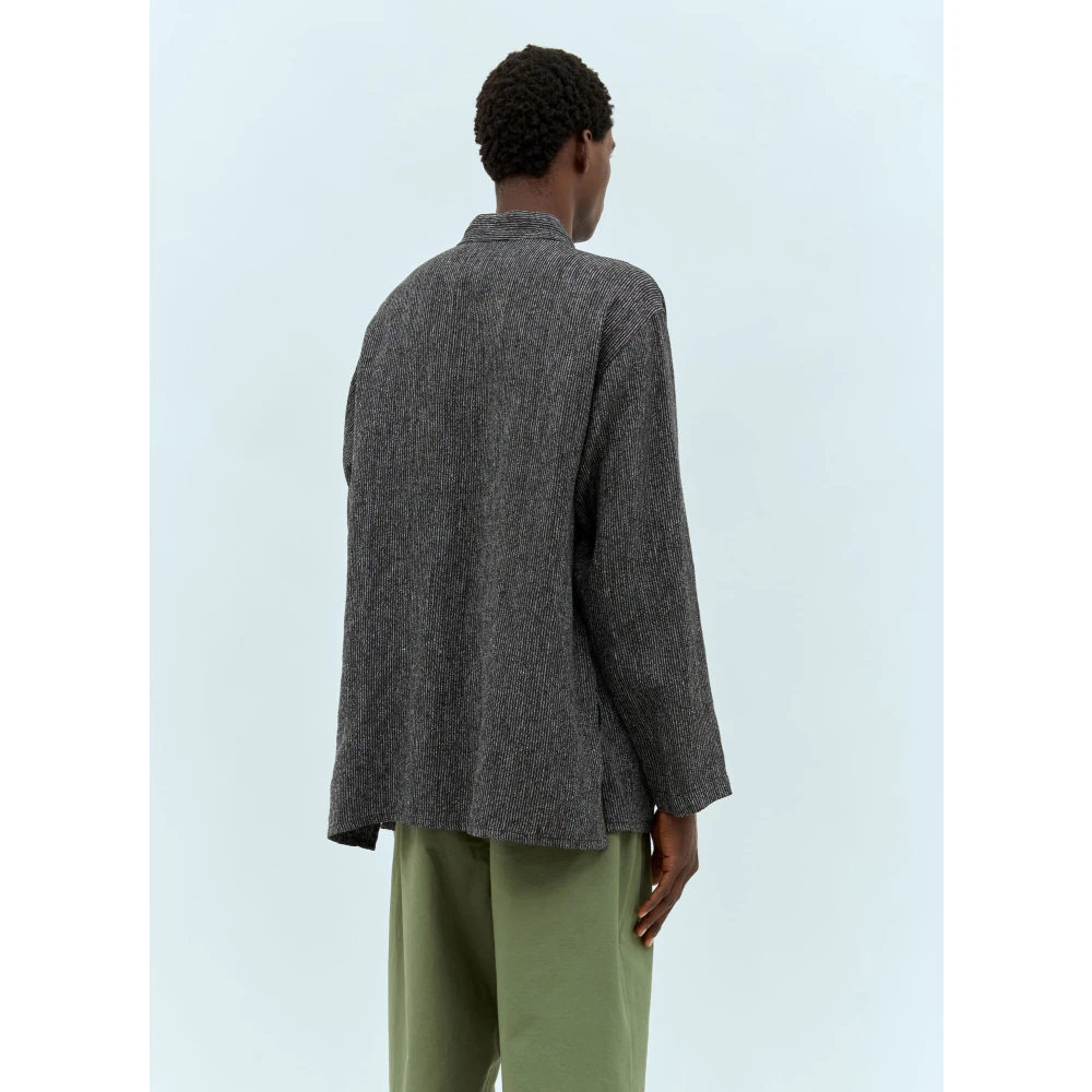 Engineered Garments Gestreepte Linnen Hemd met Kraag Gray Heren