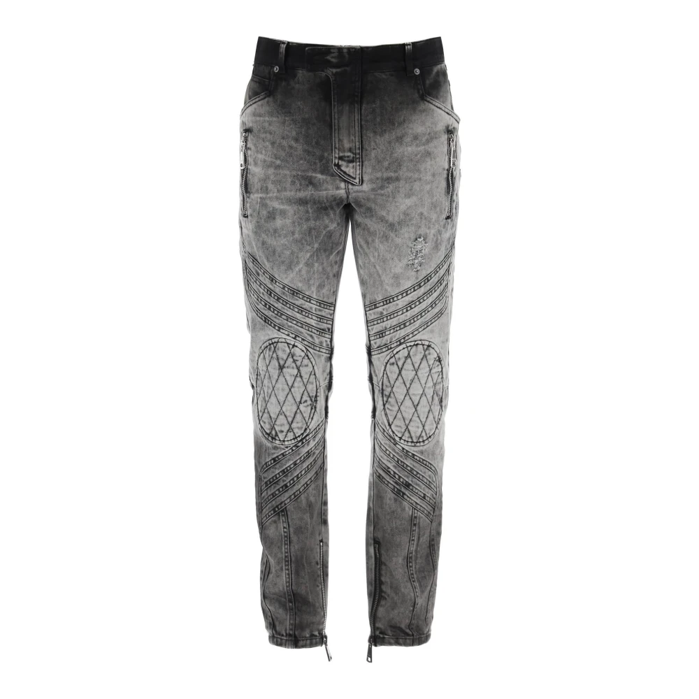 Balmain Motor Slim Fit Jeans met Biker-Geïnspireerd Design Gray Heren