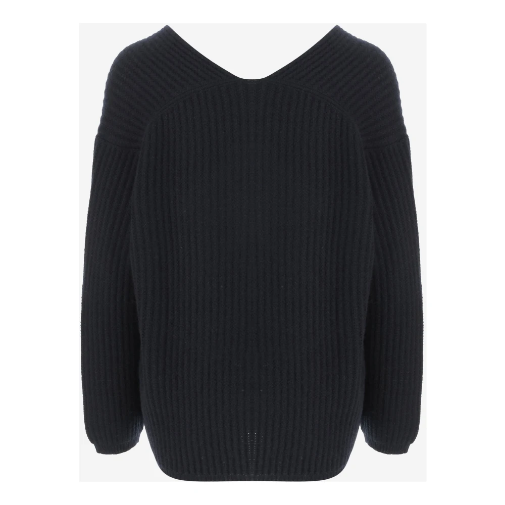 allude Geribde Kasjmieren V-hals Pullover Black Dames