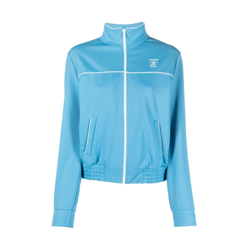 Sporty & Rich Logo-Print Ritsjack Sportieve Stijl Blue Dames