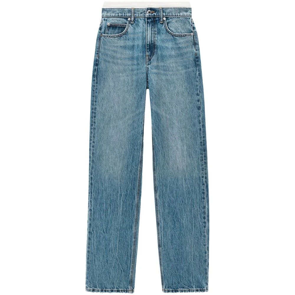 Alexander wang Indigo Denim Whiskering Straight Leg Jeans Blue Dames