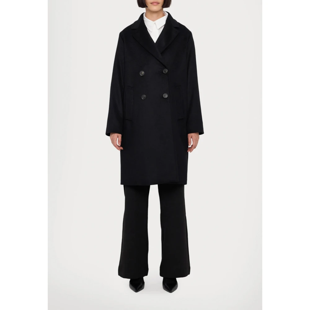 Max Mara Weekend Zwarte wollen double-breasted midi-jas Black Dames