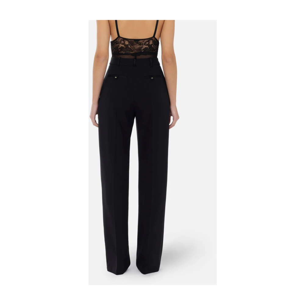 Elisabetta Franchi Zwarte Palazzo Broek met Verfijnde Details Black Dames