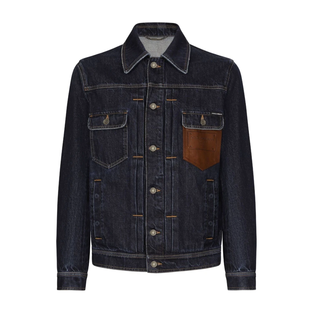 Dolce & Gabbana Blauwe Denim Jas Logo Stempel Blue Heren