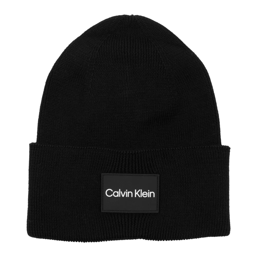 Calvin Klein Effen Logo Beanie Black Heren