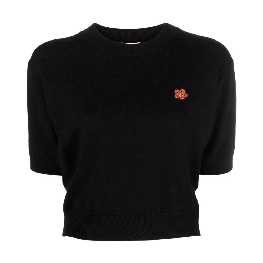 Kenzo Zwarte Crop Sweater met Contrastdetail Black Dames