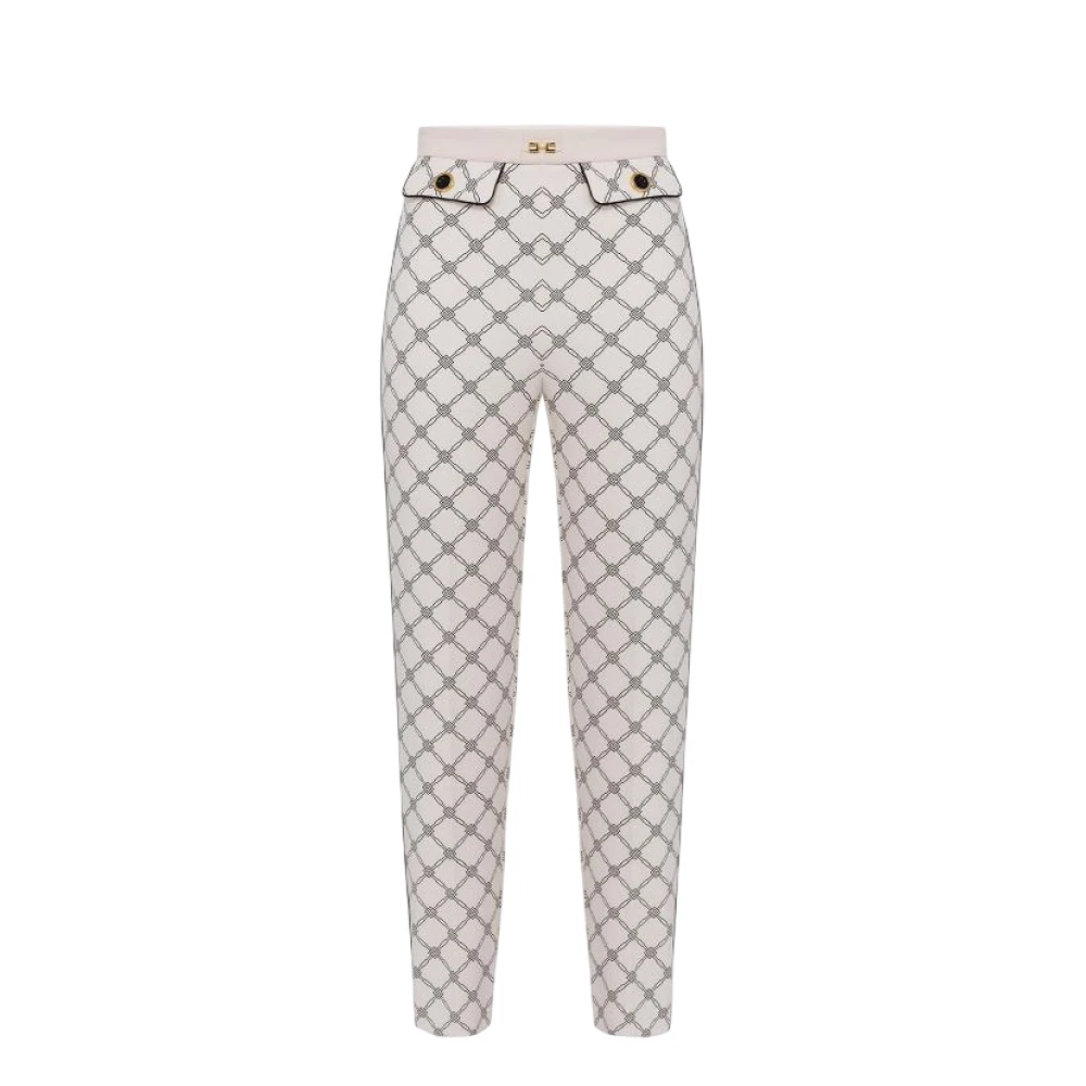 Elisabetta Franchi Diamantprint Crepe Broek Multicolor Dames