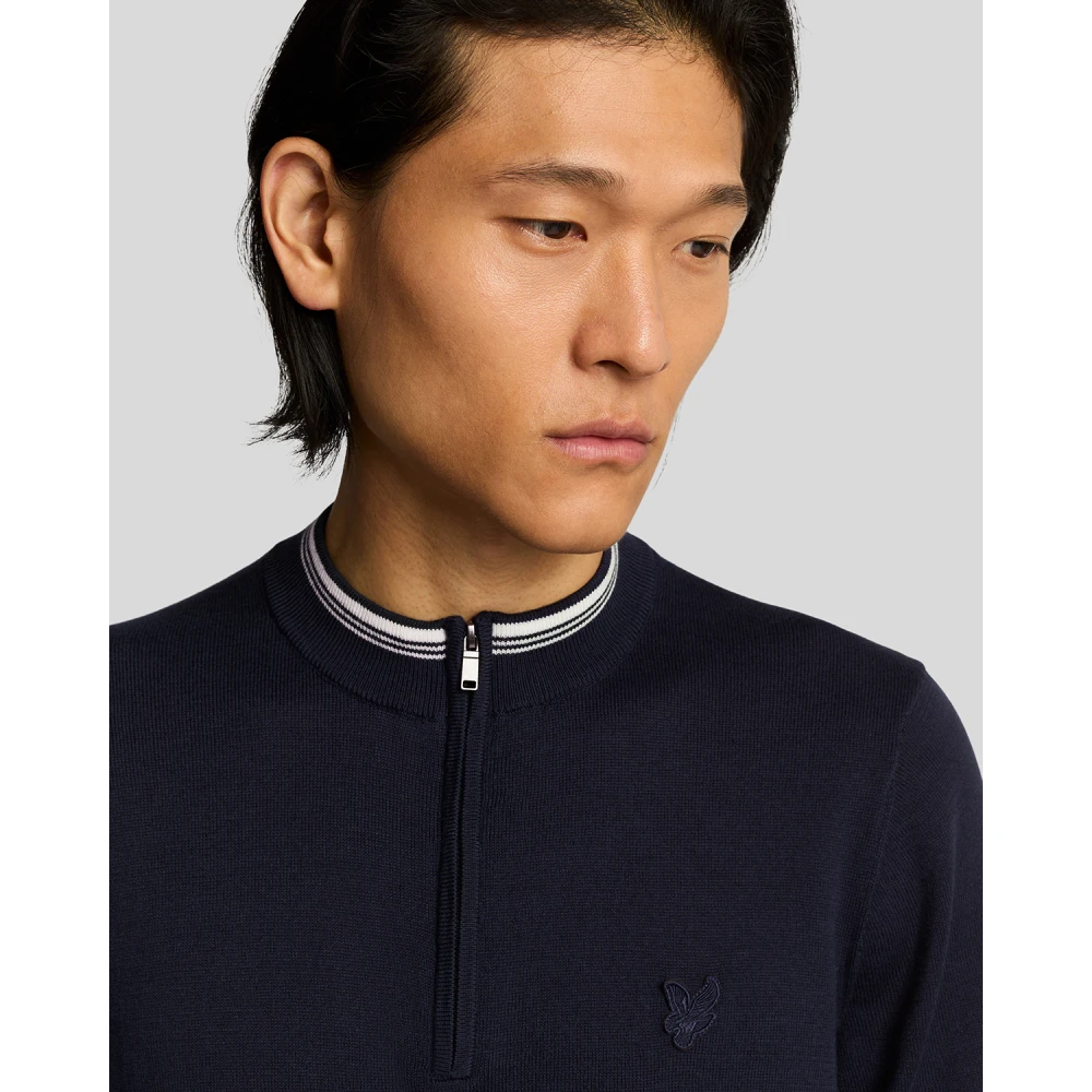 Lyle & Scott Mid Knits Tipped Mock Neck Short Sleeve Jumper Blue Heren