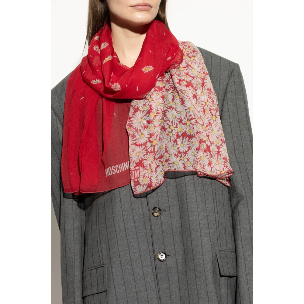 Moschino Zijden sjaal met bloemmotief Red Unisex