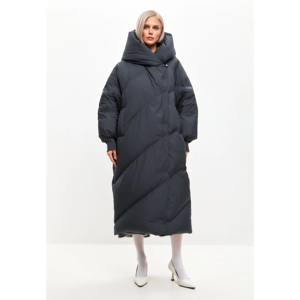 Cesare Gaspari Oversized Hood Quilted Puffer Coat Grijs Gray Dames