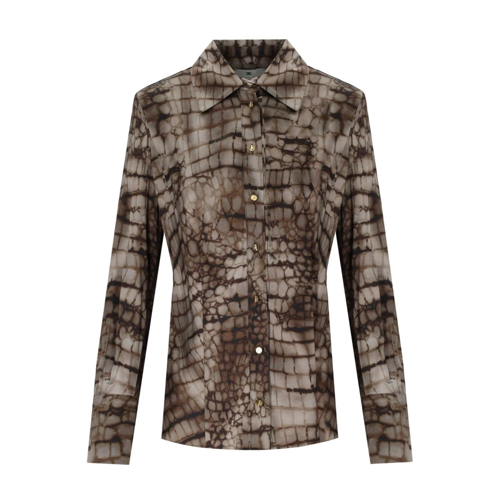 Elisabetta Franchi Brown Shirts, Female, L, Alligator Print Shirt