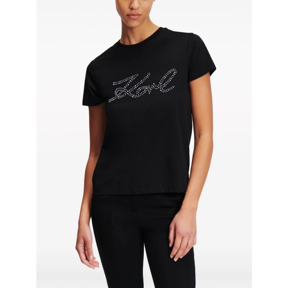 Karl Lagerfeld Zwart Logo Strass T-shirt Black Dames