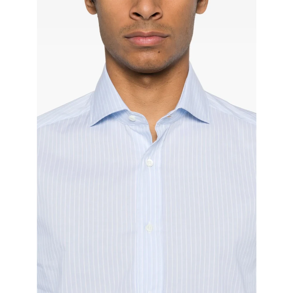 BRUNELLO CUCINELLI Gestreept Bedrukt Shirt Lichtblauw Blue Heren