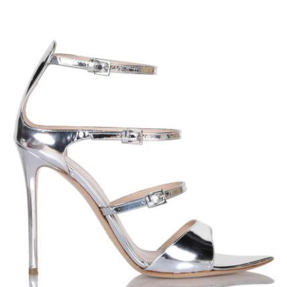 Sølv Spejl Sandal med Stiletto Hæl