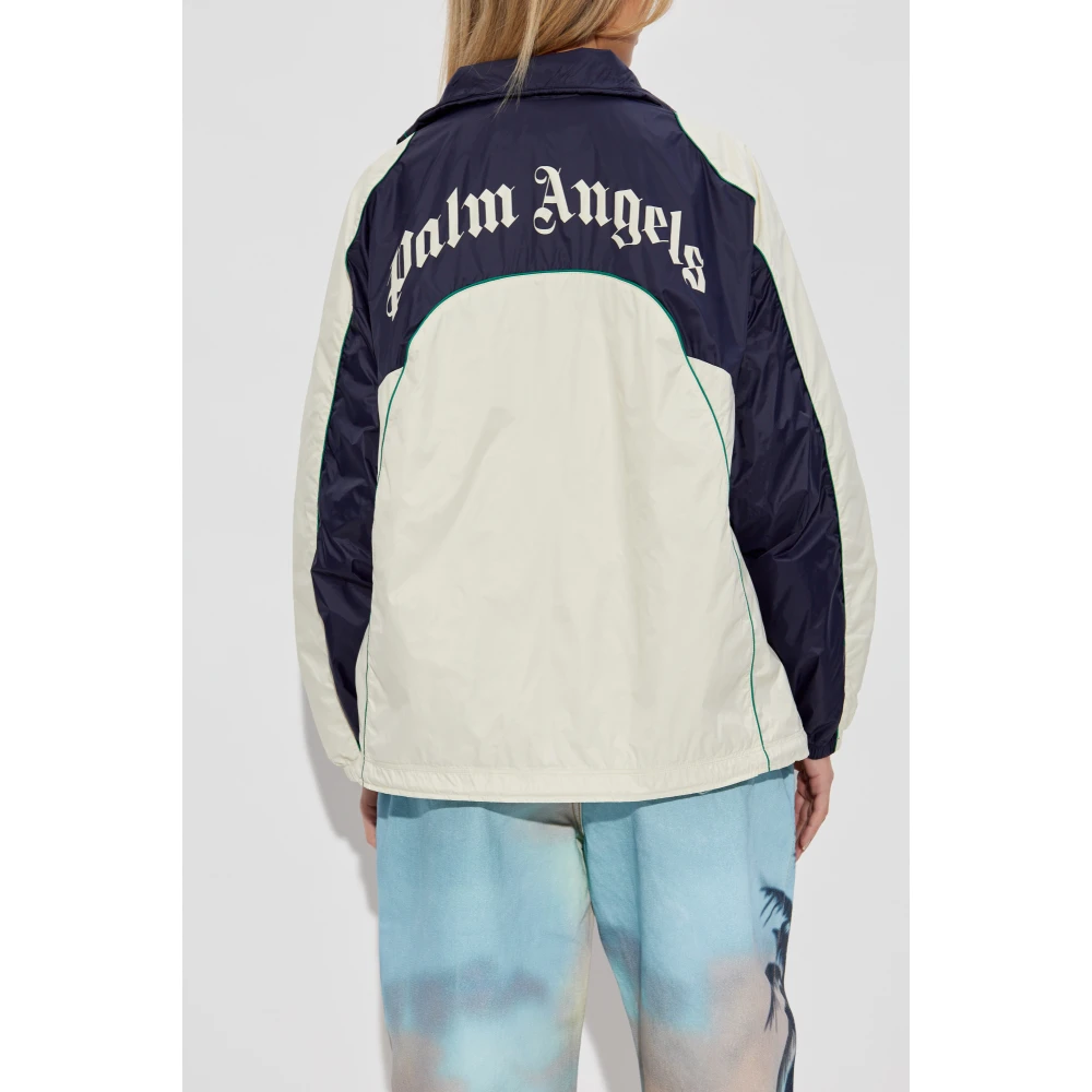 Palm Angels Lichtgewicht jas met bedrukt logo Blue Dames