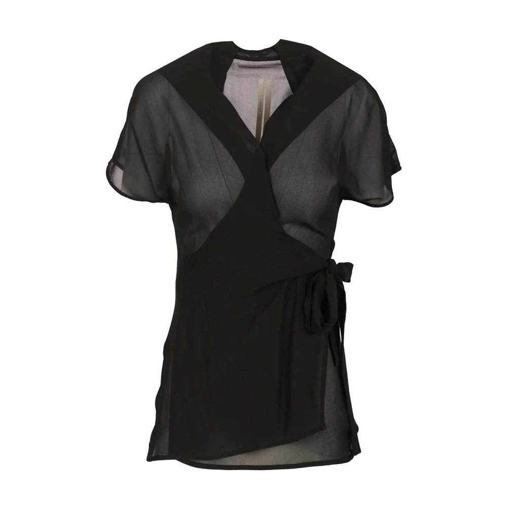 Rick Owens Women's Black Blouses, M, Silk Wrap Top