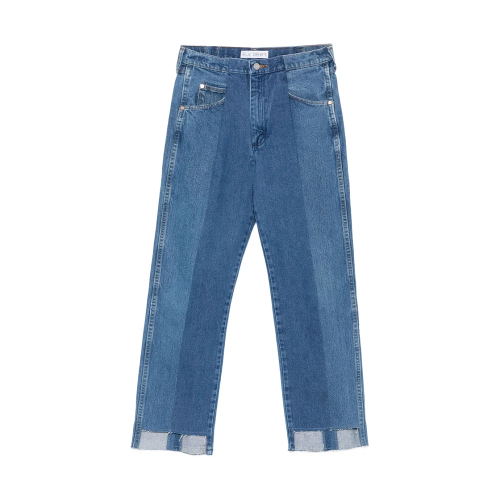 E.L.V. Denim, Straight Jeans, female, Blue, Size: W26 Mid Blue Frayed Hem Panelled Jeans