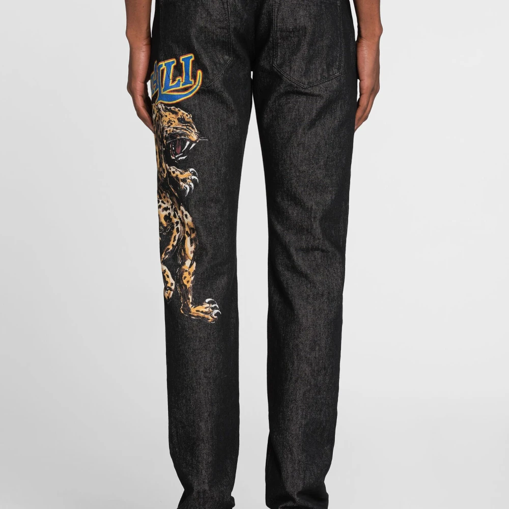 Roberto Cavalli Jaguar Print Straight-Leg Jeans Black Heren