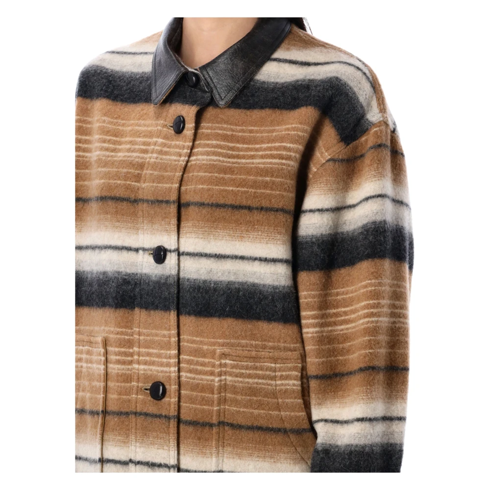 Isabel Marant Étoile Gestreepte Wollen Overshirt Jas Kameel Multicolor Dames