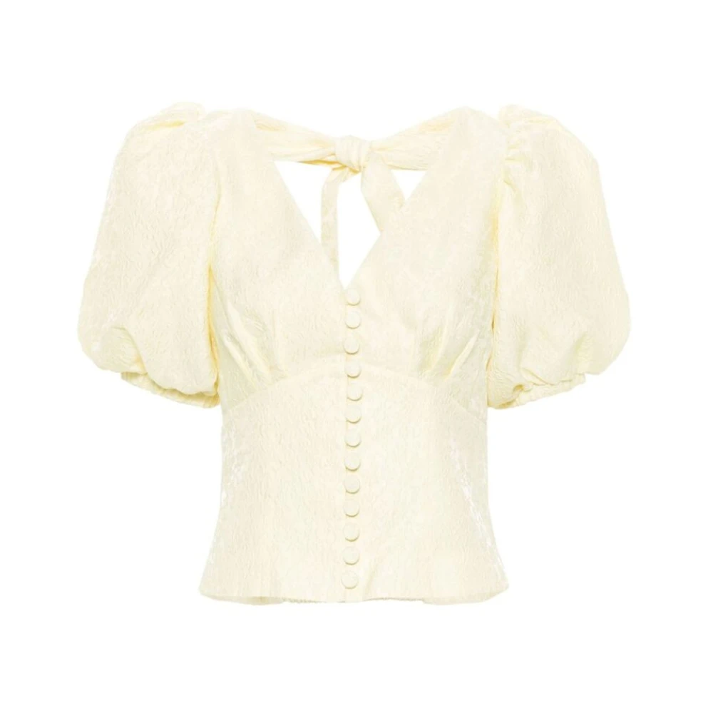 Self Portrait Bloemen Cloqué V-Hals Jurk Yellow Dames