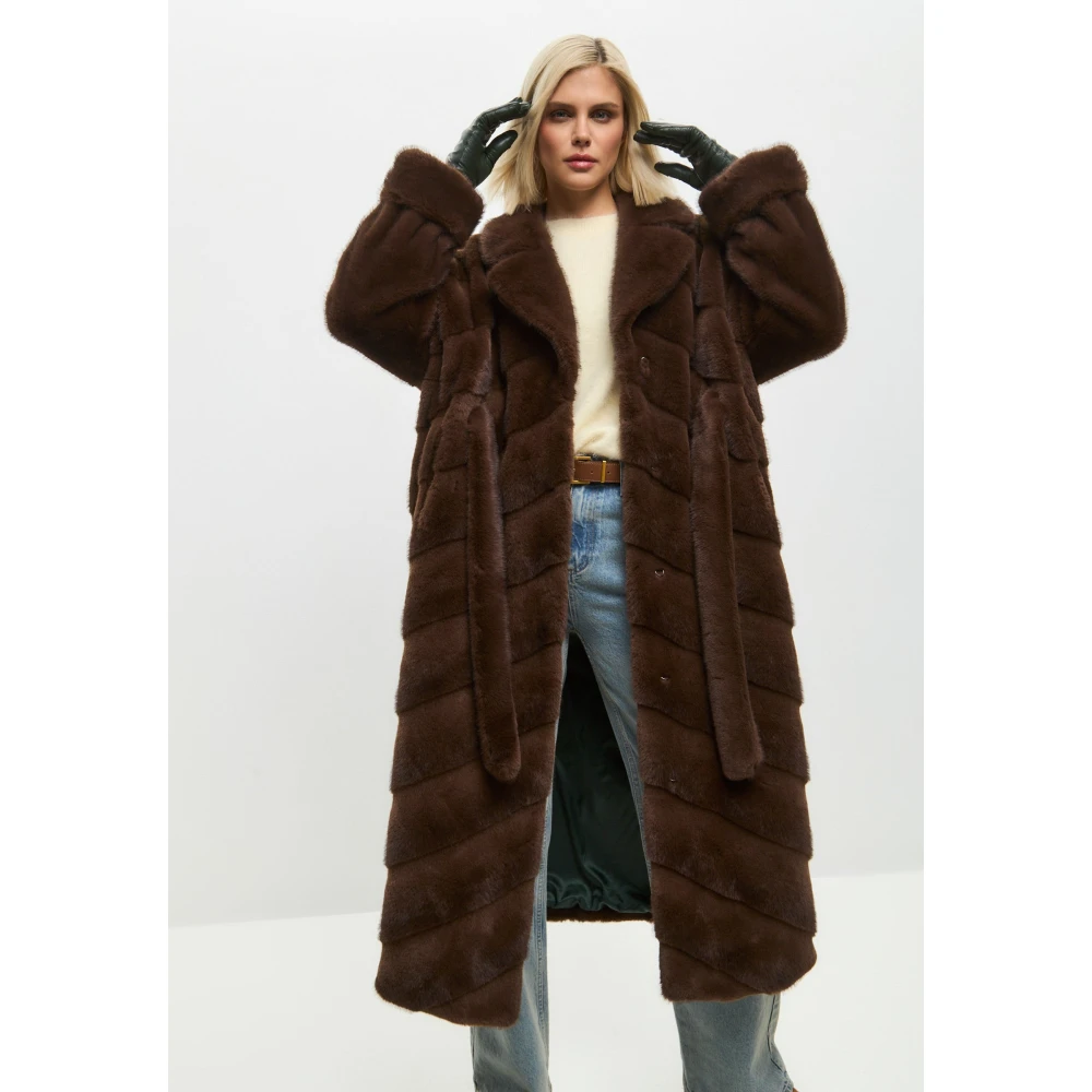 Cesare Gaspari Oversized Faux Fur Coat Bruin Brown Dames