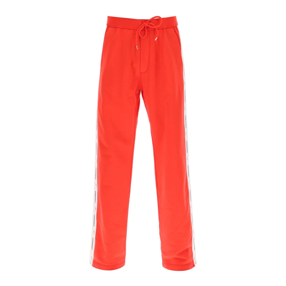 Dsquared2 Sweatpants met logo band en zijdelingse drukknopen Red Heren