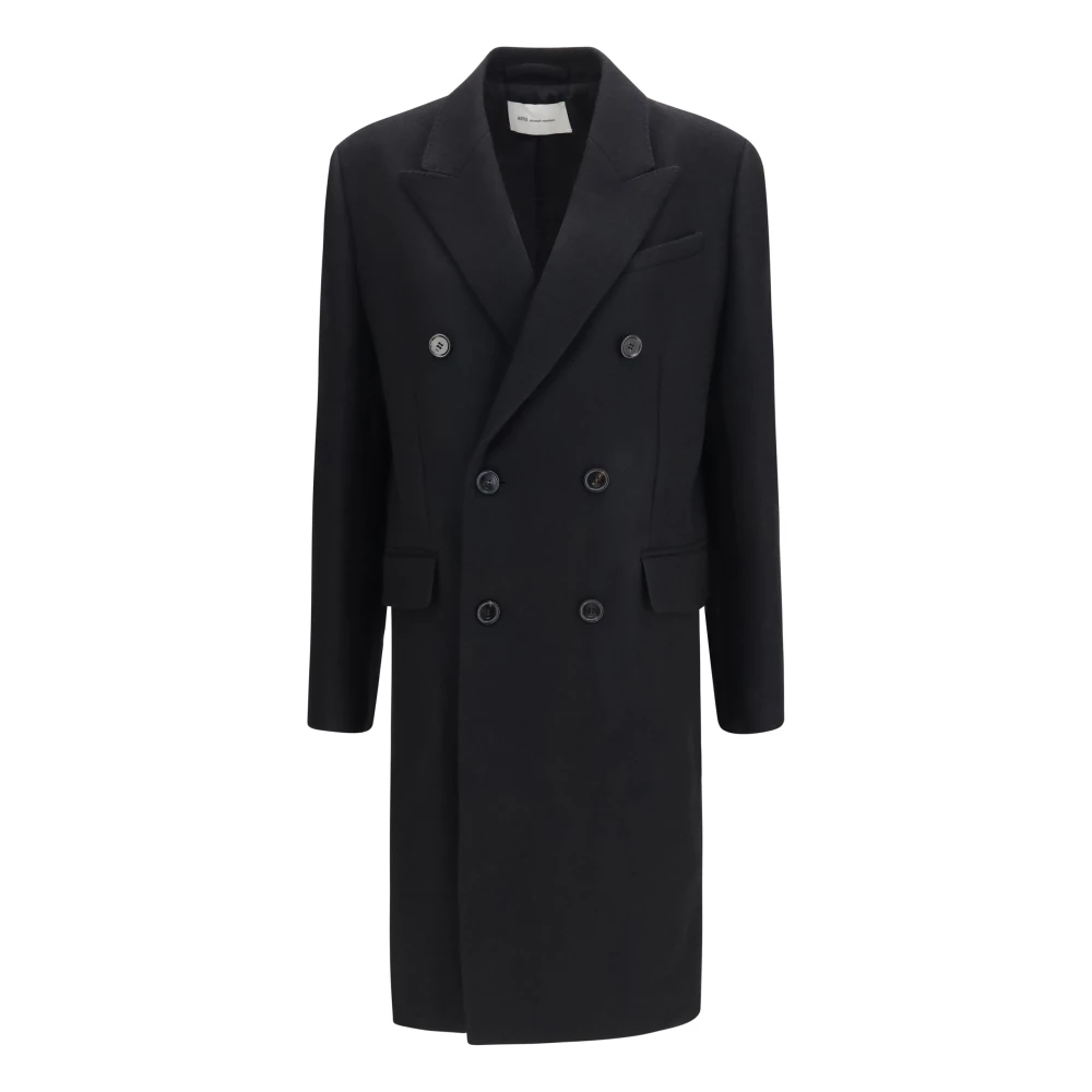 Ami Paris Donna Nero - Cappotto Doppio Petto In Lana - Coats - Xs