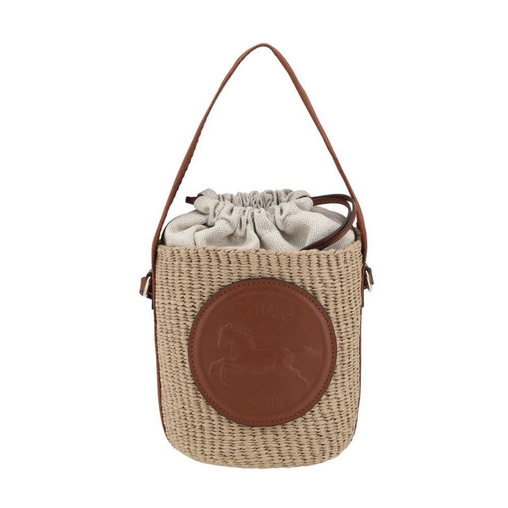 Chloé Raffia Bucket Tas met Leren Handvat Beige Dames