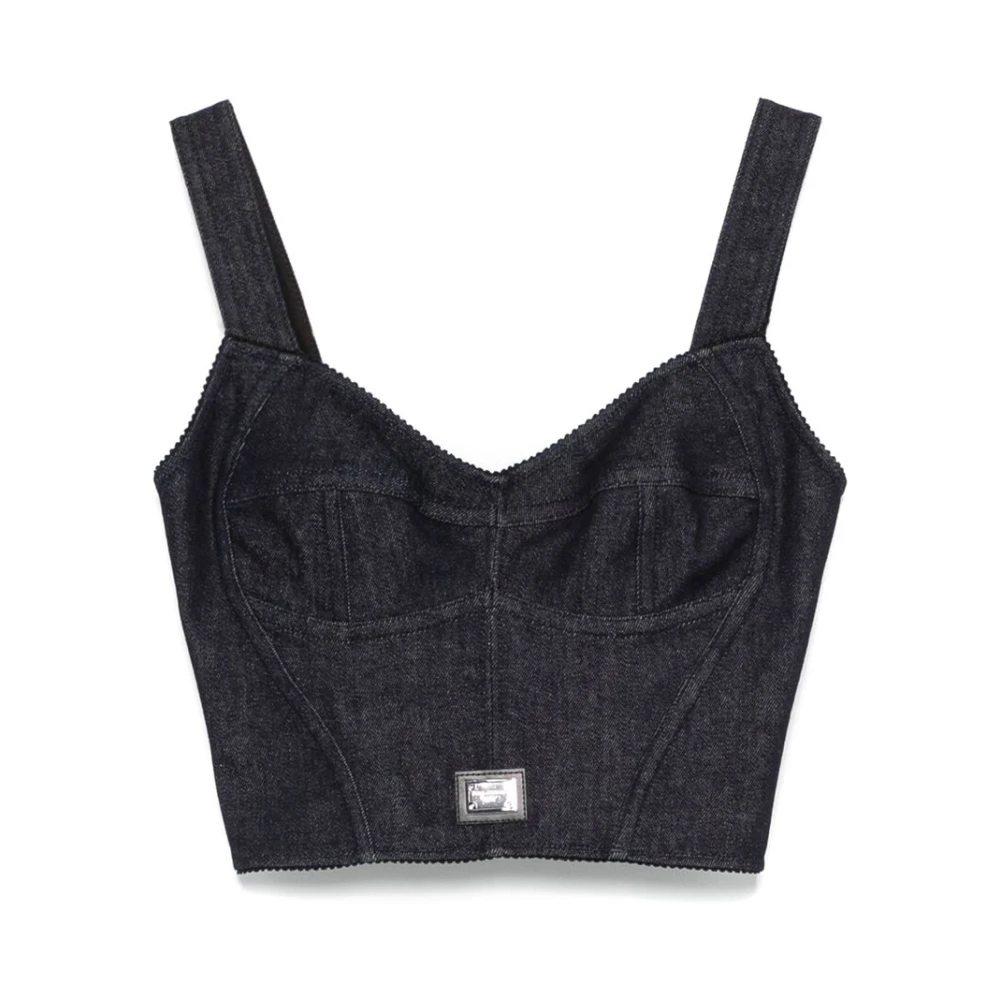 Dolce & Gabbana Blauwe Sweetheart Neck Rits Jurk Blue Dames