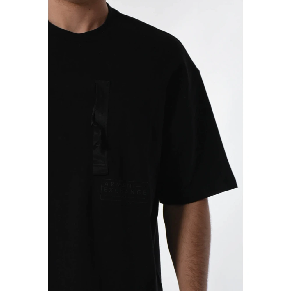 Armani Exchange Katoenen T-shirt met Front Contrast Band Black Heren