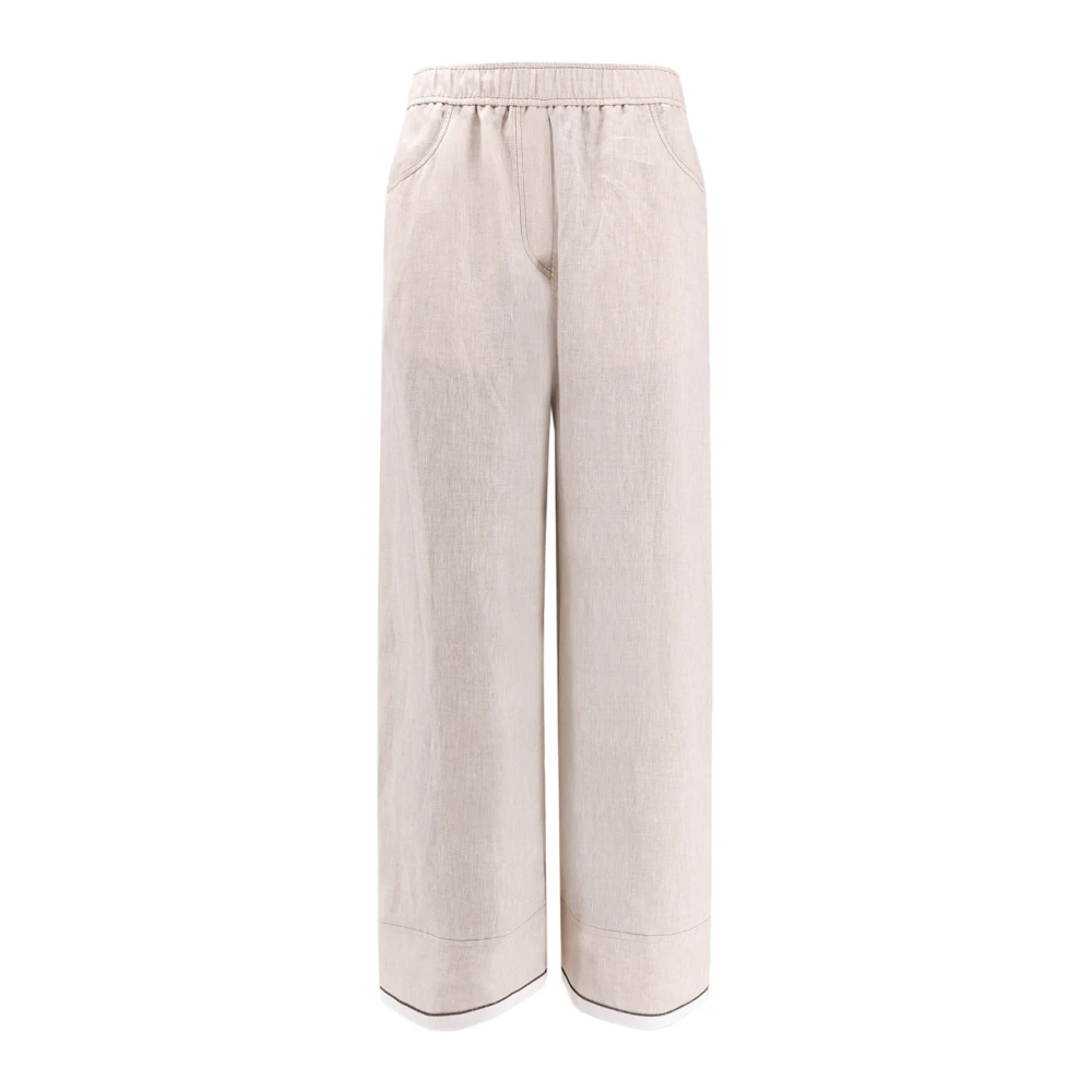 BRUNELLO CUCINELLI Linnen Broek met Monili Decoratie Beige Dames