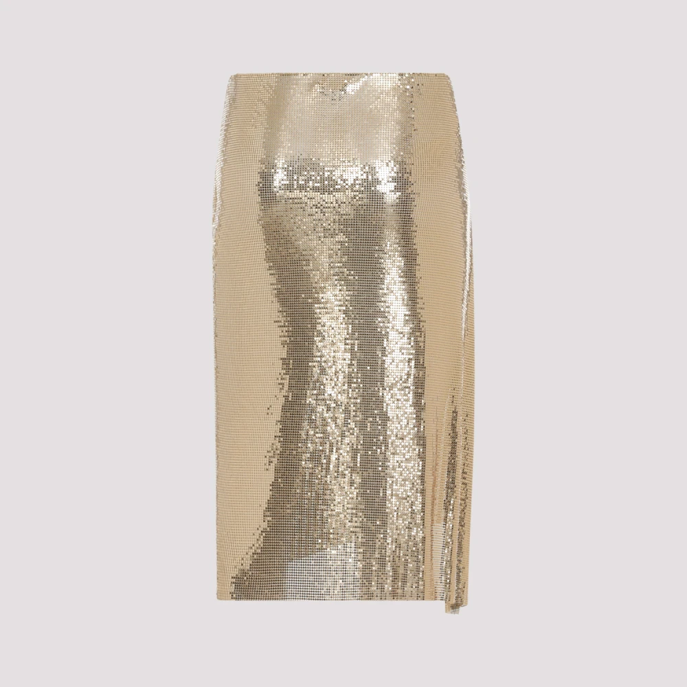 Paco Rabanne Gouden Metallic Knielengte Rok Yellow Dames