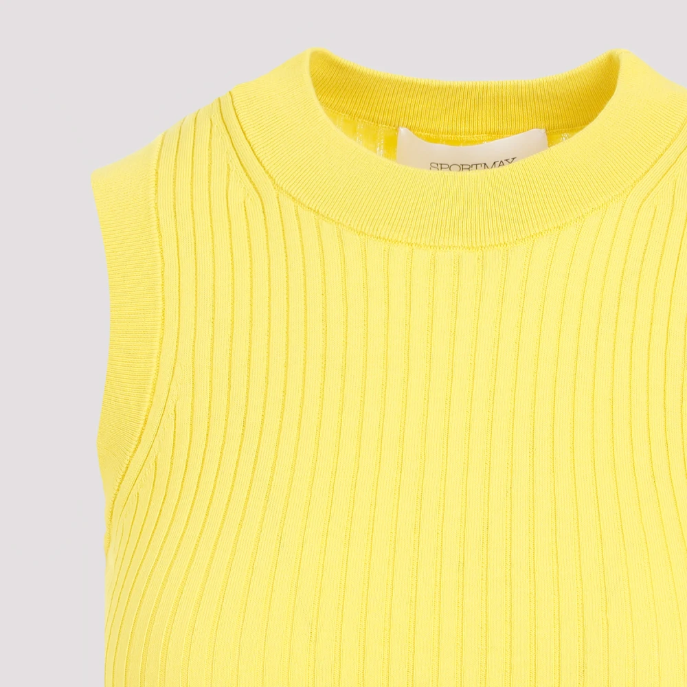 SPORTMAX Geribbelde Gele Katoenen Top Yellow Dames