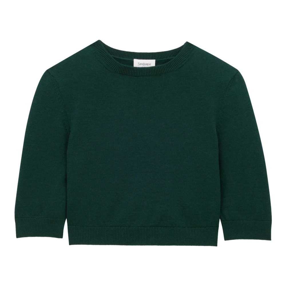 Saint Laurent Grön Ullstickad Crop Top Green, Dam