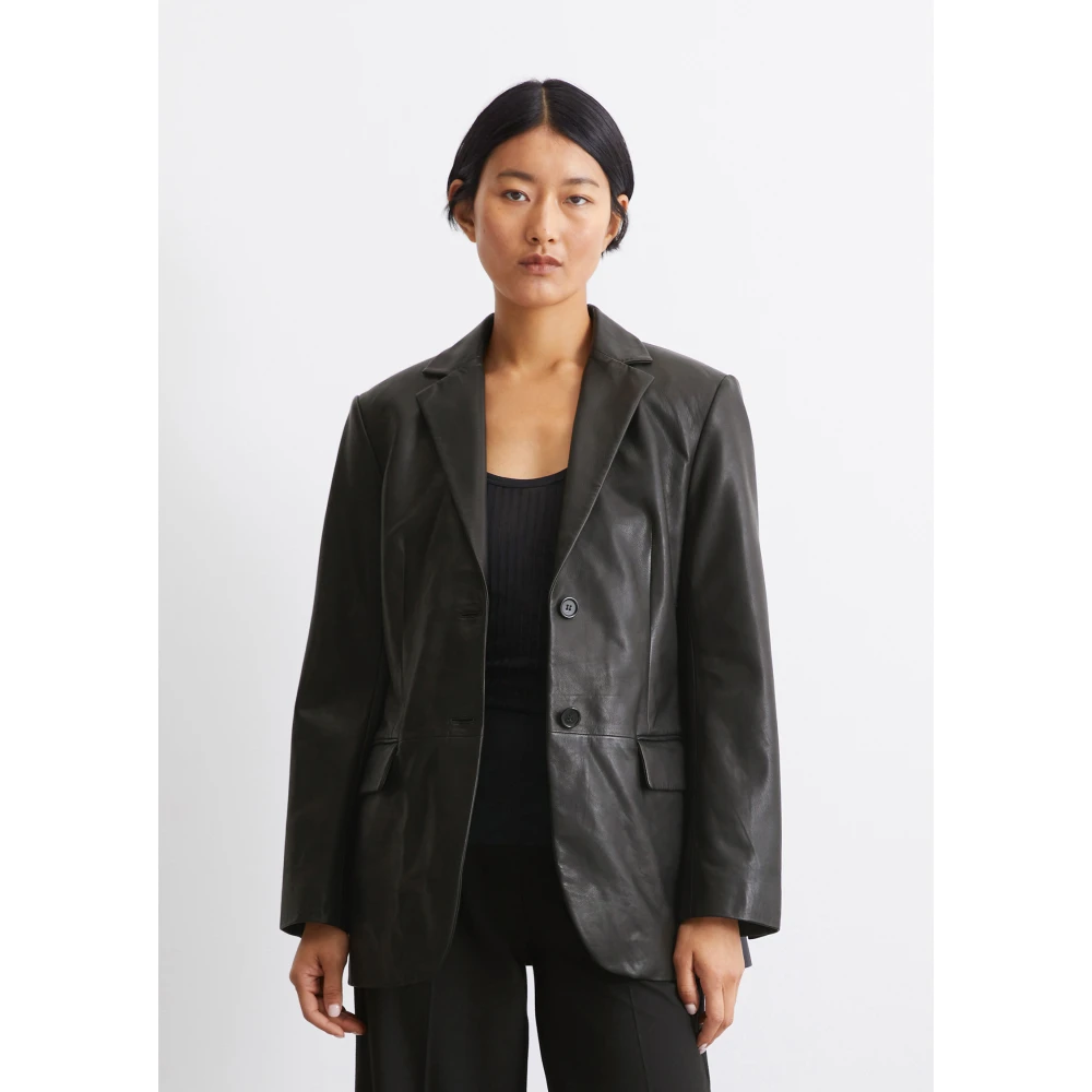 Marc O'Polo Leren blazer regular Black Dames