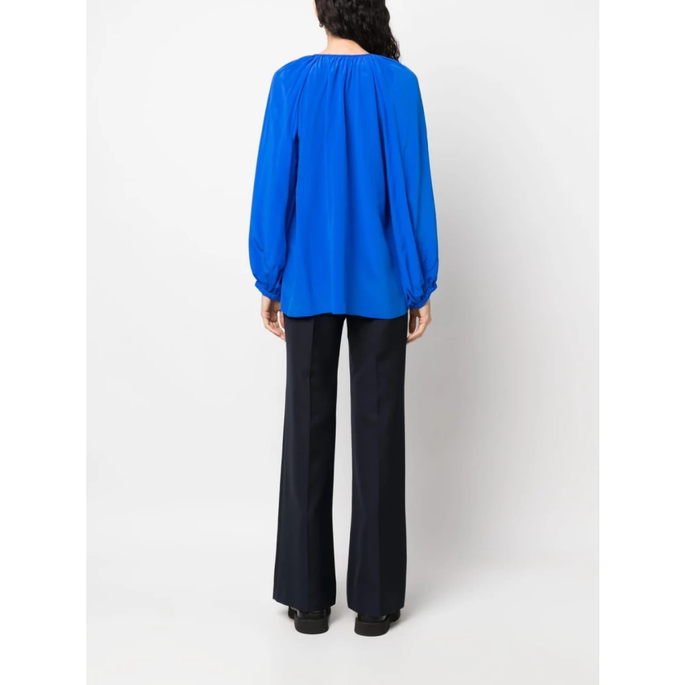 Phaeonia Blauwe Zijden Zelfstrik Blouse Blue Dames