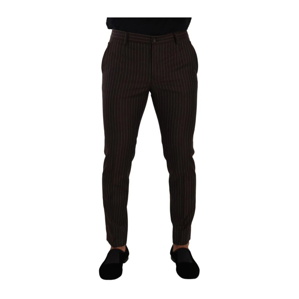 Dolce & Gabbana Men's Brown Elegant Striped Woolen Trousers