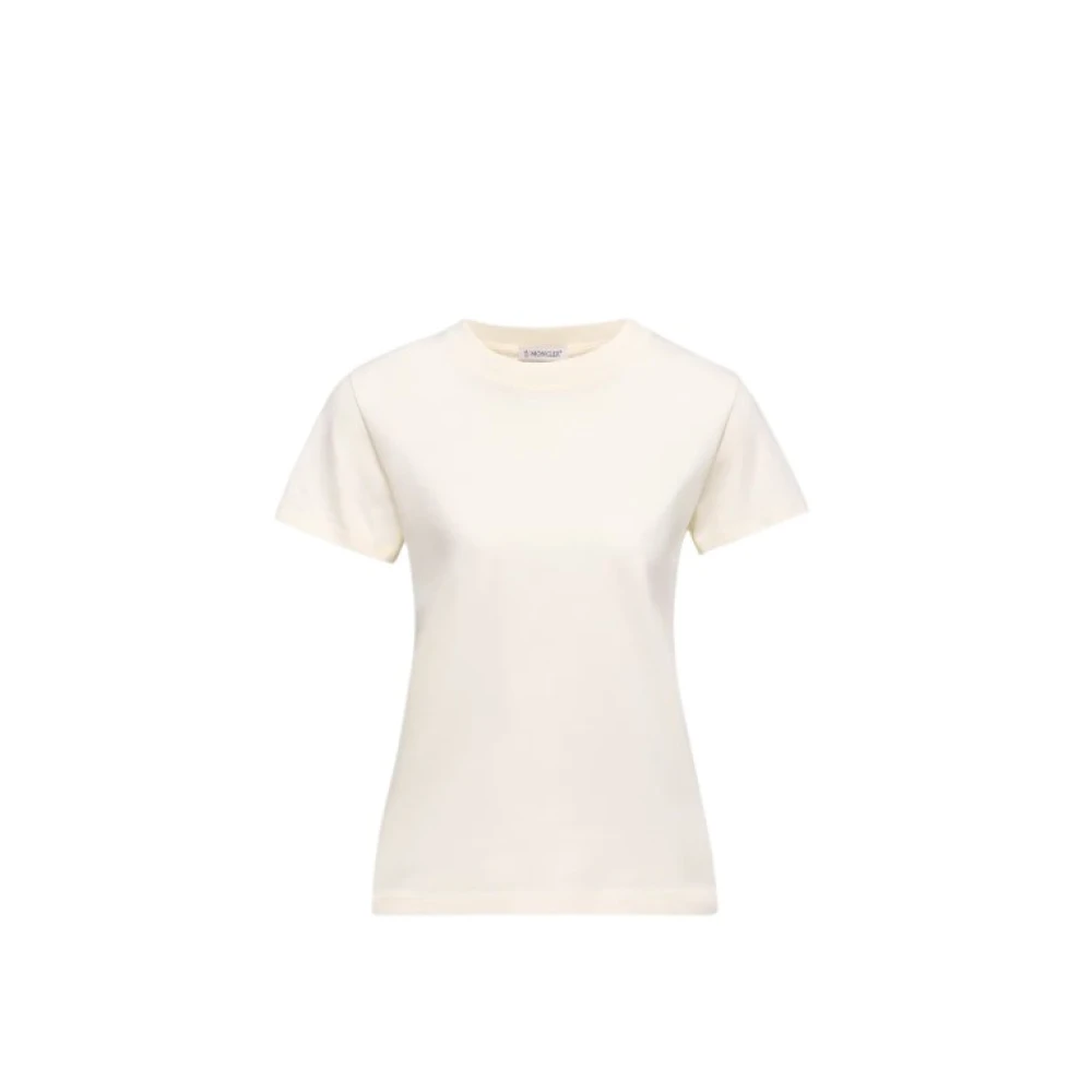 Moncler Women's White Embroidered Logo Cotton T-Shirt - T-Shirts - S - Tops