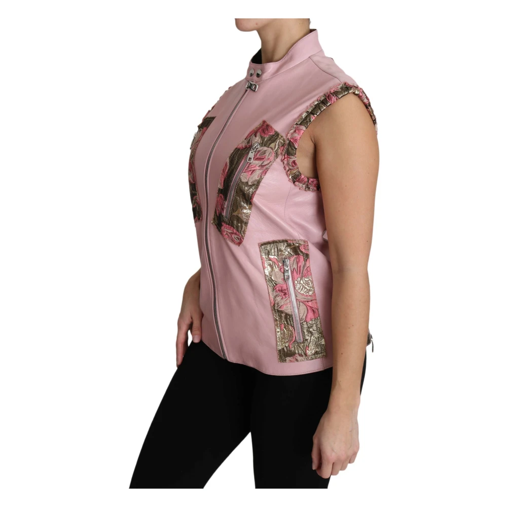Dolce & Gabbana Roze geritste lamssleeveless jas Pink Dames