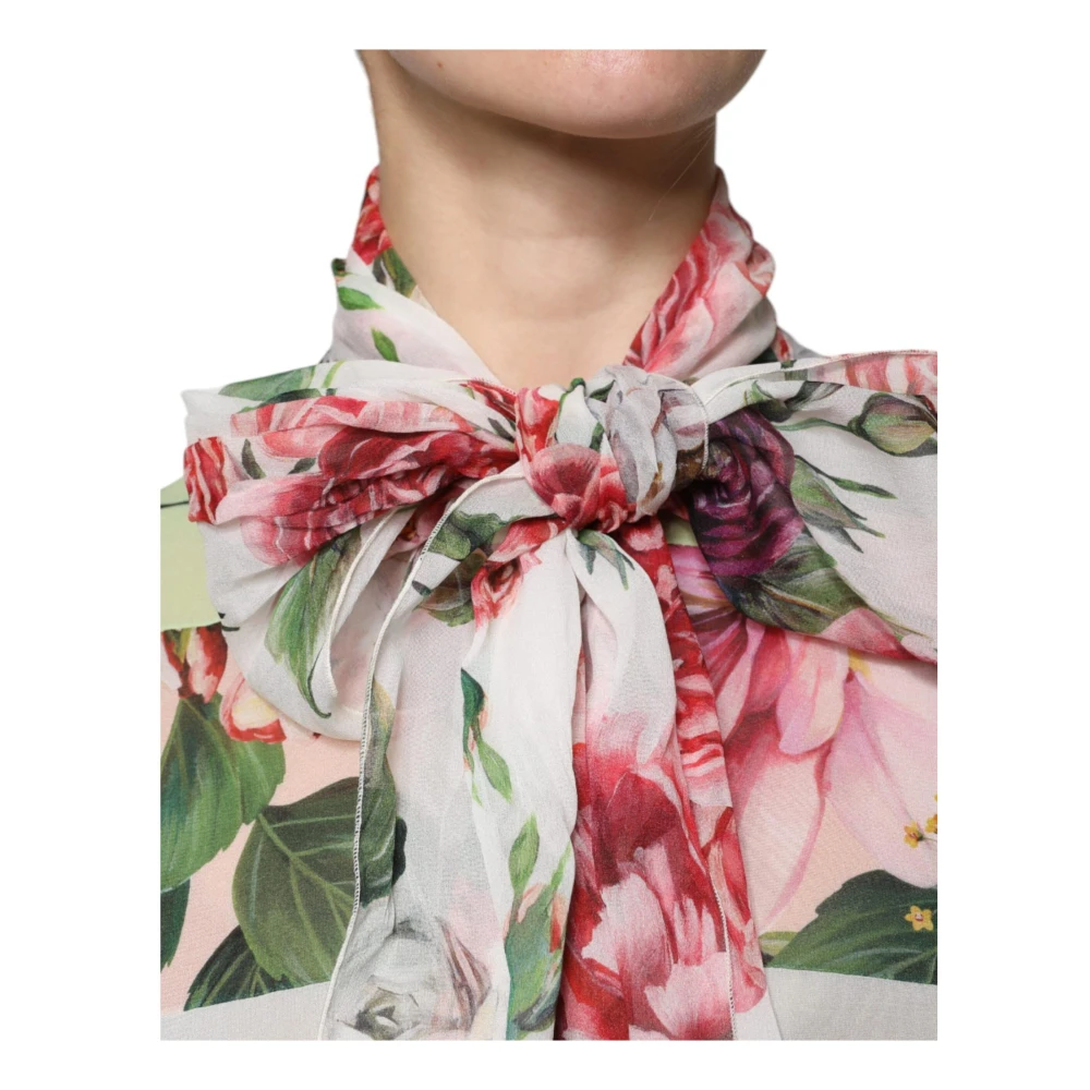 Dolce & Gabbana Bloemen Patchwork Ascot Kraag Zijden Top Multicolor Dames