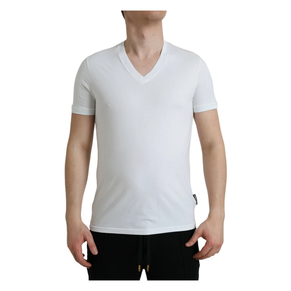 Dolce & Gabbana Vit V-ringad T-shirt Underkläder White, Herr